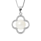 PERLINEA Collier Trèfle Perle de Culture d'Eau Douce Diamètre 9-10 mm Blanche - Argent 925 Millièmes