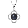 PERLINEA Collier Trèfle Perle de Culture d'Eau Douce Diamètre 9-10 mm Black Tahiti - Argent 925 Millièmes