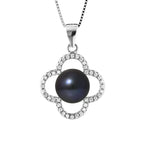 PERLINEA Collier Trèfle Perle de Culture d'Eau Douce Diamètre 9-10 mm Black Tahiti - Argent 925 Millièmes