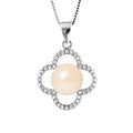 PERLINEA Collier Trèfle Perle de Culture d'Eau Douce Diamètre 9-10 mm Rose - Argent 925 Millièmes