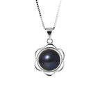 PERLINEA Collier Fleur Perle de Culture d'Eau Douce Bouton 8-9 mm Black Tahiti - Argent 925 Millièmes