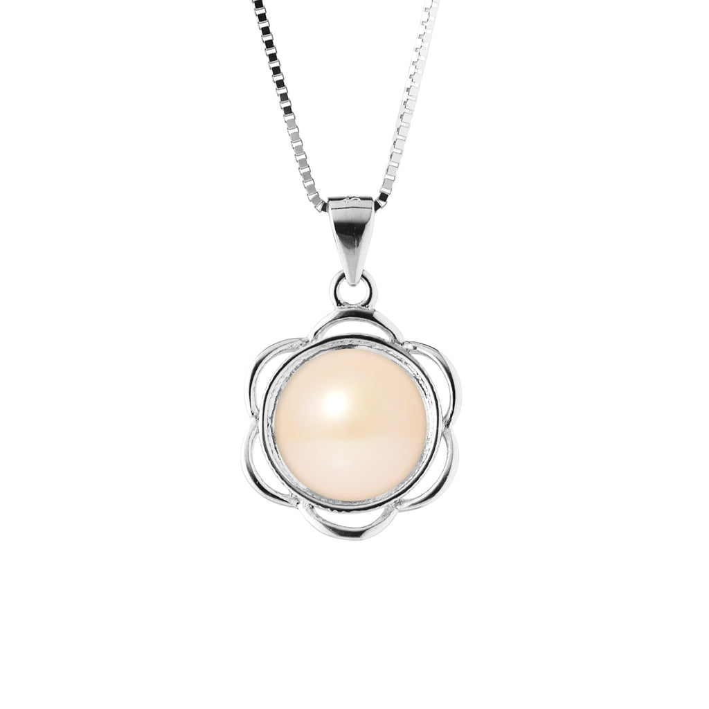 PERLINEA Collier Fleur Perle de Culture d'Eau Douce  Rose Bouton 8-9 mm - Argent 925 Millièmes