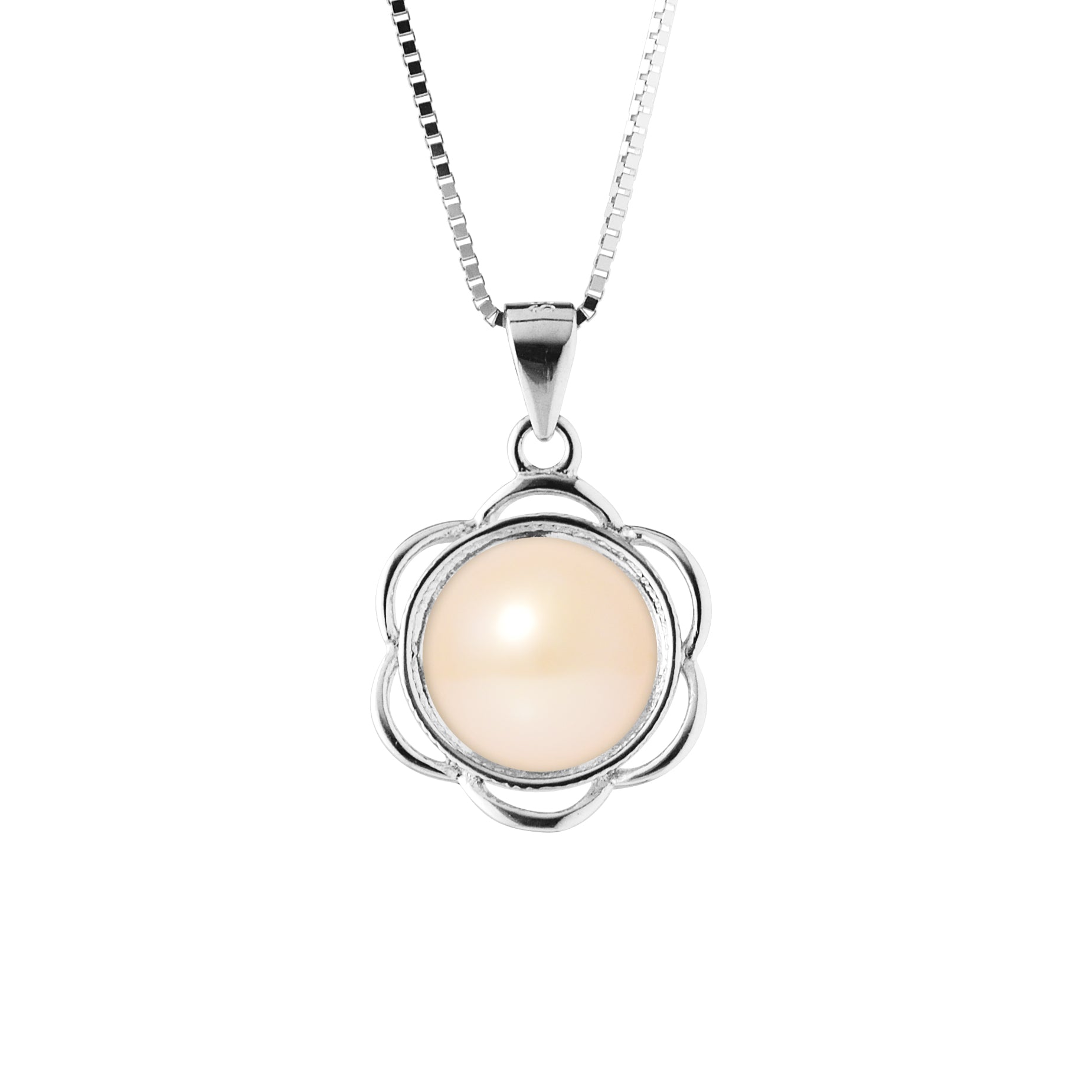 PERLINEA Collier Fleur Perle de Culture d'Eau Douce  Rose Bouton 8-9 mm - Argent 925 Millièmes