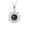 PERLINEA Collier Corolle Perle de Culture d'Eau Douce Bouton 8-9 mm Black Tahiti - Argent 925 Millièmes
