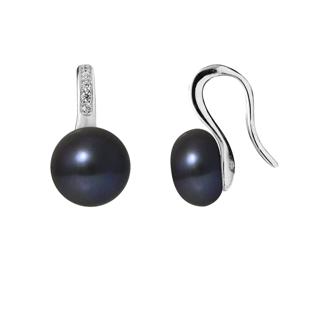PERLINEA Boucles d'Oreilles Joaillerie Perles de Culture Black Tahiti - Argent 925 Millièmes