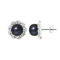 PERLINEA Boucles d'Oreilles Corolle Perles de Culture Black Tahiti - Argent 925 Millièmes