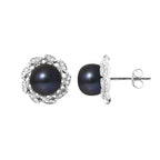 PERLINEA Boucles d'Oreilles Corolle Perles de Culture Black Tahiti - Argent 925 Millièmes