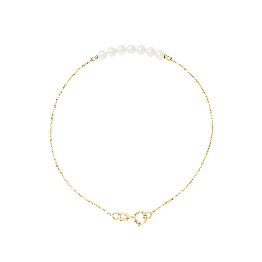 PERLINEA Bracelet Perles de Culture d'Eau Douce Diamètre 3-4 mm Blanches - Or Jaune