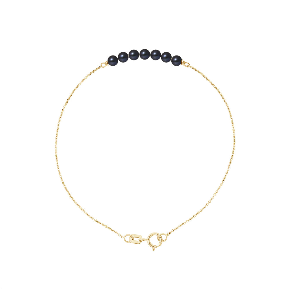 PERLINEA Bracelet Perles de Culture d'Eau Douce  Diamètre 3-4 mm  Black Tahiti - Or Jaune