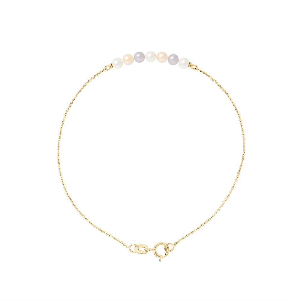 PERLINEA Bracelet Perles de Culture d'Eau Douce Multicolores Diamètre 3-4 mm - Or Jaune