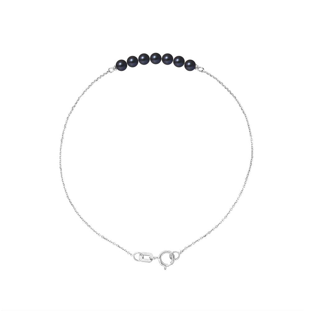 PERLINEA Bracelet Perles de Culture d'Eau Douce  Diamètre 3-4 mm Black Tahiti - Or Blanc