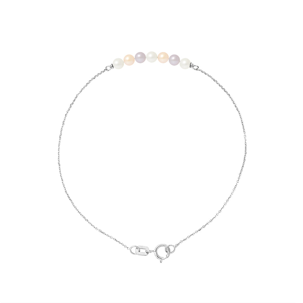 PERLINEA Bracelet Perles de Culture d'Eau Douce Diamètre 3-4 mm Multicolores - Or Blanc