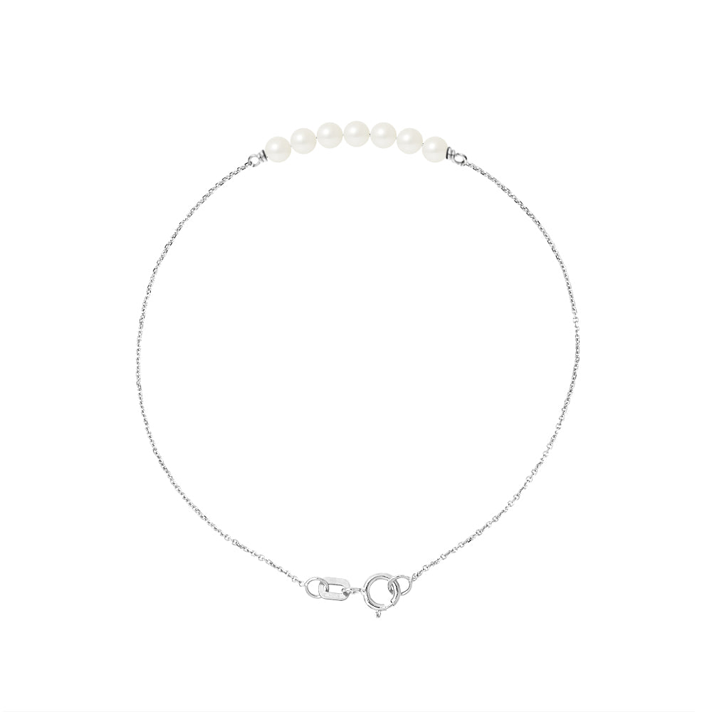 PERLINEA Bracelet Perles de Culture d'Eau Douce Diamètre 3-4 mm Blanches - Or Blanc