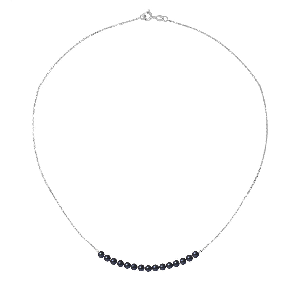 PERLINEA Collier Perles de culture Diamètre 3-4 mm Black Tahiti Bijou - Or Blanc