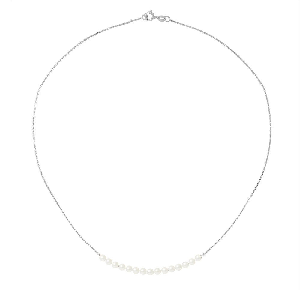 PERLINEA Collier Perles de Culture d'Eau Douce Diamètre 3-4 mm Blanches - Or Blanc