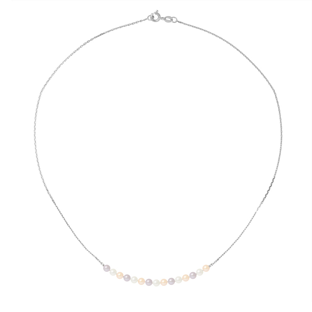 PERLINEA Collier Perles de Culture d'Eau Douce Diamètre 3-4 mm Multicolores - Or Blanc