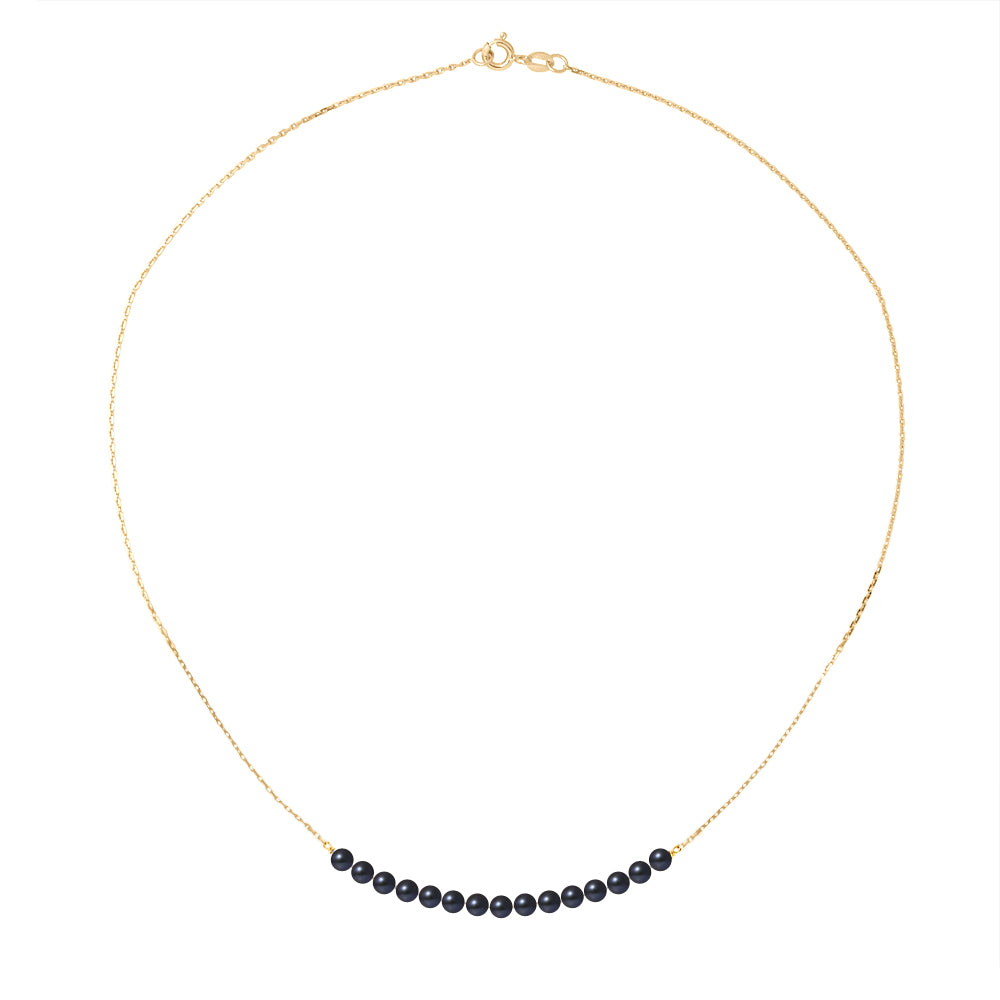 PERLINEA Collier Perles de culture Diamètre 3-4 mm Black Tahiti - Or Jaune