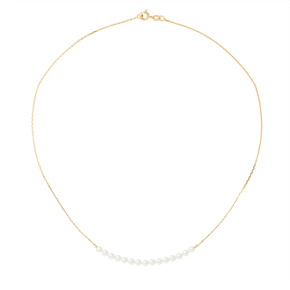 PERLINEA Collier Perles de Culture d'Eau Douce  Diamètre 3-4 mm Blanches - Or Jaune