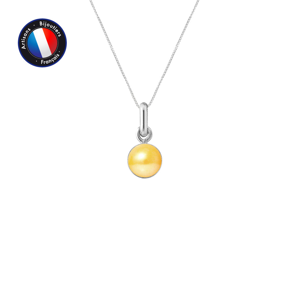PERLINEA Pendentif  Perle de Culture d'Eau Douce Bouton Diamètre 6-7 mm Gold - Or Blanc