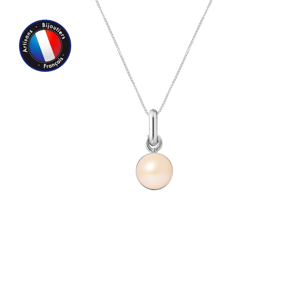PERLINEA Pendentif  Perle de Culture d'Eau Douce- Bouton Diamètre 6-7 mm Rose - Or Blanc