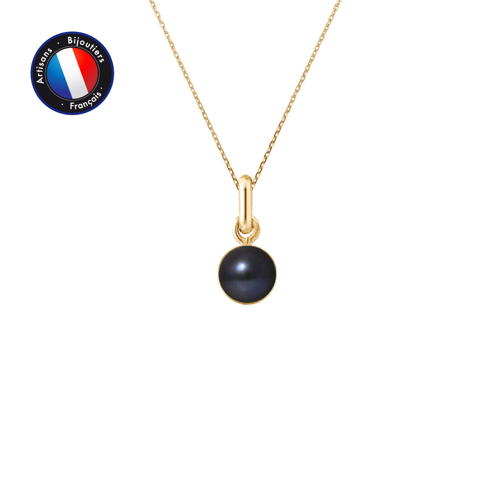 PERLINEA Pendentif  Perle de Culture d'Eau Douce Bouton Diamètre 6-7 mm Black Tahiti - Or Jaune