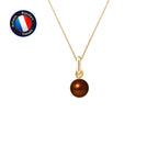 PERLINEA Pendentif Perle de Culture d'Eau Douce Bouton Diamètre 6-7 mm Chocolat - Or Jaune