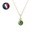 PERLINEA Pendentif Perle de Culture d'Eau Douce Bouton Diamètre 6-7 mm Vert Intense - Or Jaune