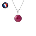 PERLINEA Pendentif Perle de Culture d'Eau Douce Diamètre 9-10 mm Rouge Cerise - Or Blanc