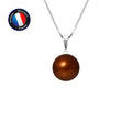 PERLINEA Pendentif Perle de Culture d'Eau Douce Diamètre 9-10 mm Chocolat - Or Blanc