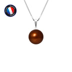 PERLINEA Pendentif Perle de Culture d'Eau Douce Diamètre 9-10 mm Chocolat - Or Blanc