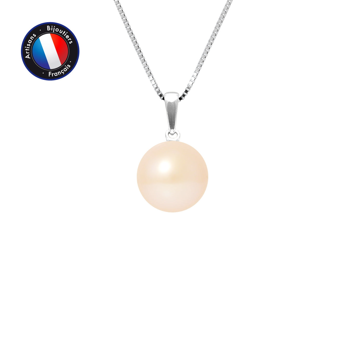 PERLINEA Pendentif Perle de Culture d'Eau Douce Diamètre 9-10 mm Rose - Or Blanc