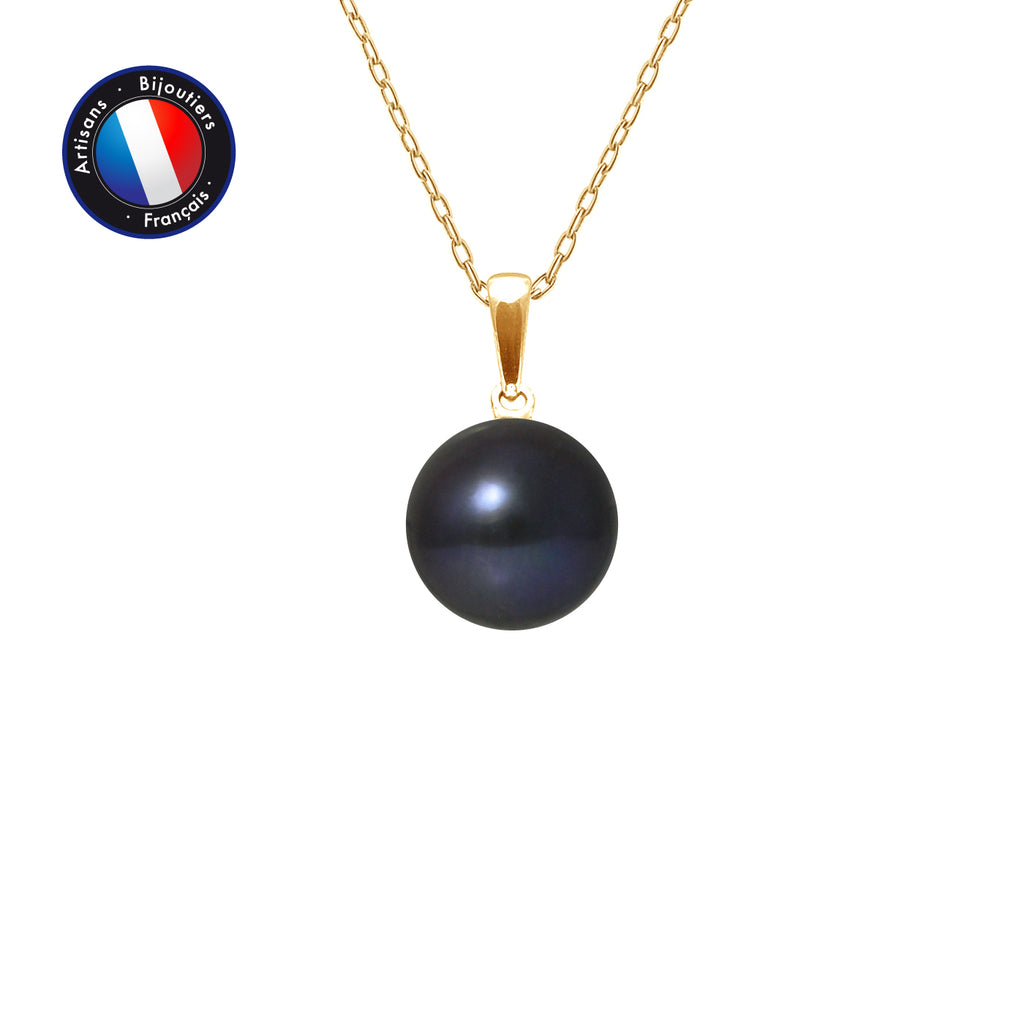 PERLINEA Pendentif Perle de Culture d'Eau Douce Bouton Diamètre 9-10 mm Black Tahiti - Or Jaune