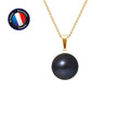 PERLINEA Pendentif Perle de Culture d'Eau Douce Bouton Diamètre 9-10 mm Black Tahiti - Or Jaune