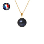 PERLINEA Pendentif Perle de Culture d'Eau Douce Bouton Diamètre 9-10 mm Black Tahiti - Or Jaune