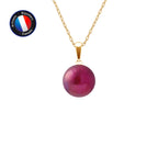 PERLINEA Pendentif Perle de Culture d'Eau Douce Diamètre 9-10 mm Rouge Cerise - Or Jaune