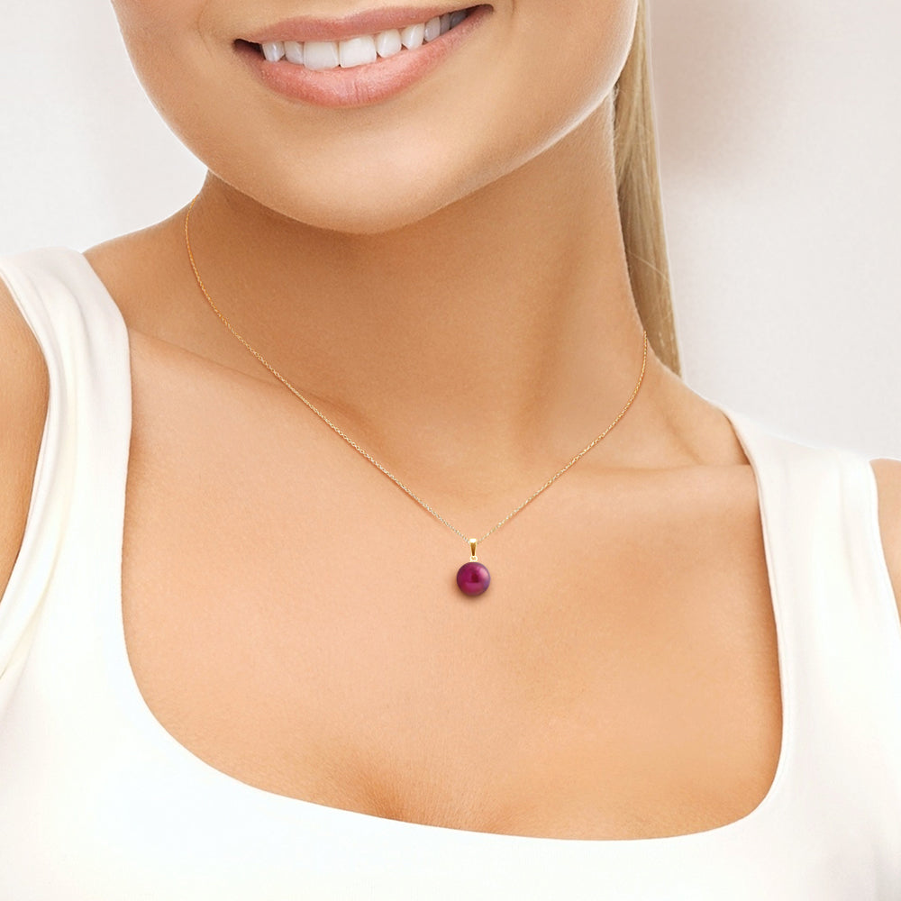 PERLINEA Pendentif Perle de Culture d'Eau Douce Diamètre 9-10 mm Rouge Cerise - Or Jaune