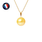 PERLINEA Pendentif Perle de Culture d'Eau Douce Bouton Diamètre 9-10 mm Gold - Or Jaune