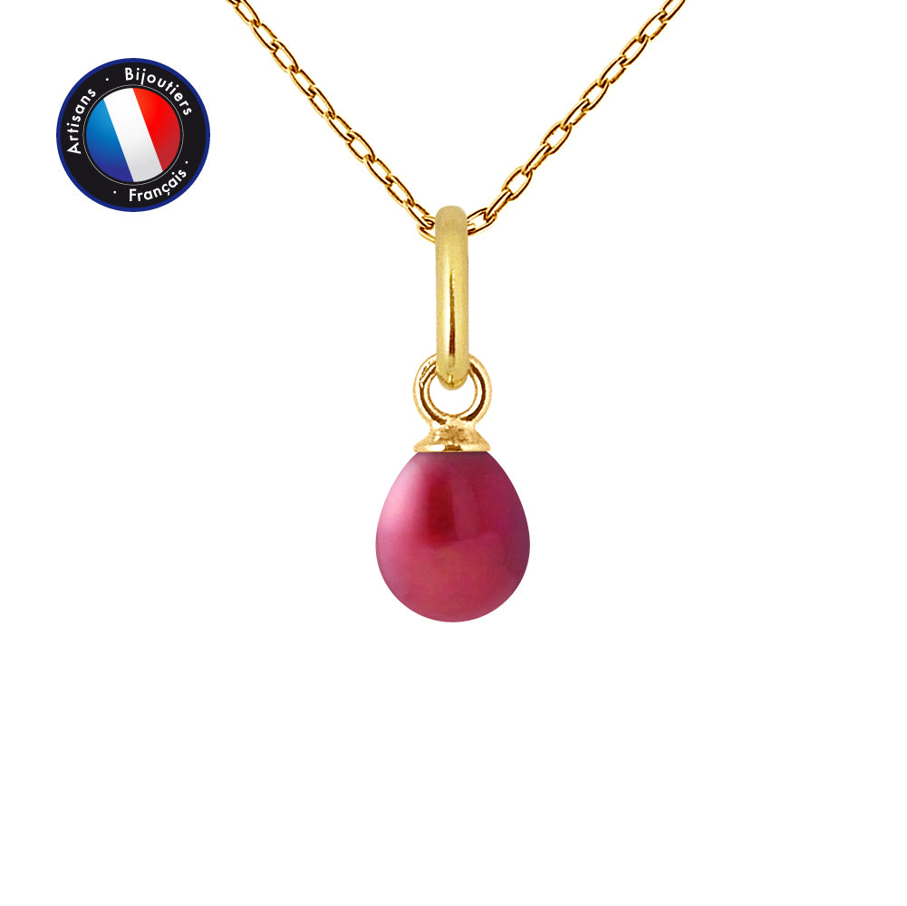 PERLINEA Pendentif Perle de Culture d'Eau Douce Diamètre 5-6 mm Rouge Cerise - Or Jaune