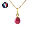 PERLINEA Pendentif Perle de Culture d'Eau Douce Diamètre 5-6 mm Rouge Cerise - Or Jaune