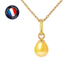 PERLINEA- Pendentif- Perle de Culture d'Eau Douce- Bouton Diamètre 5-6 mm Gold- Bijou Femme- OrJaune