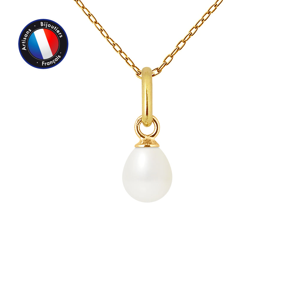 PERLINEA Pendentif Perle de Culture d'Eau Douce  Diamètre 5-6 mm Blanche - Or Jaune