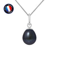 PERLINEA Pendentif Perle de Culture d'Eau Douce Bouton Diamètre 7-8 mm Black Tahiti - Or Blanc