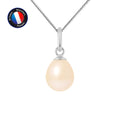 PERLINEA Pendentif Perle de Culture d'Eau Douce Diamètre 7-8 mm Rose - Or Blanc