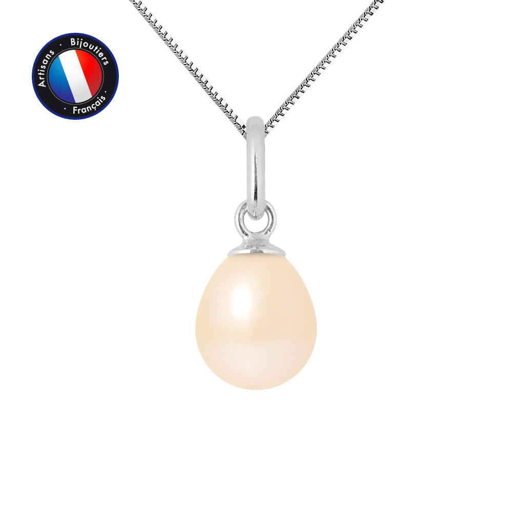 PERLINEA Pendentif Perle de Culture d'Eau Douce Diamètre 7-8 mm Rose - Or Blanc