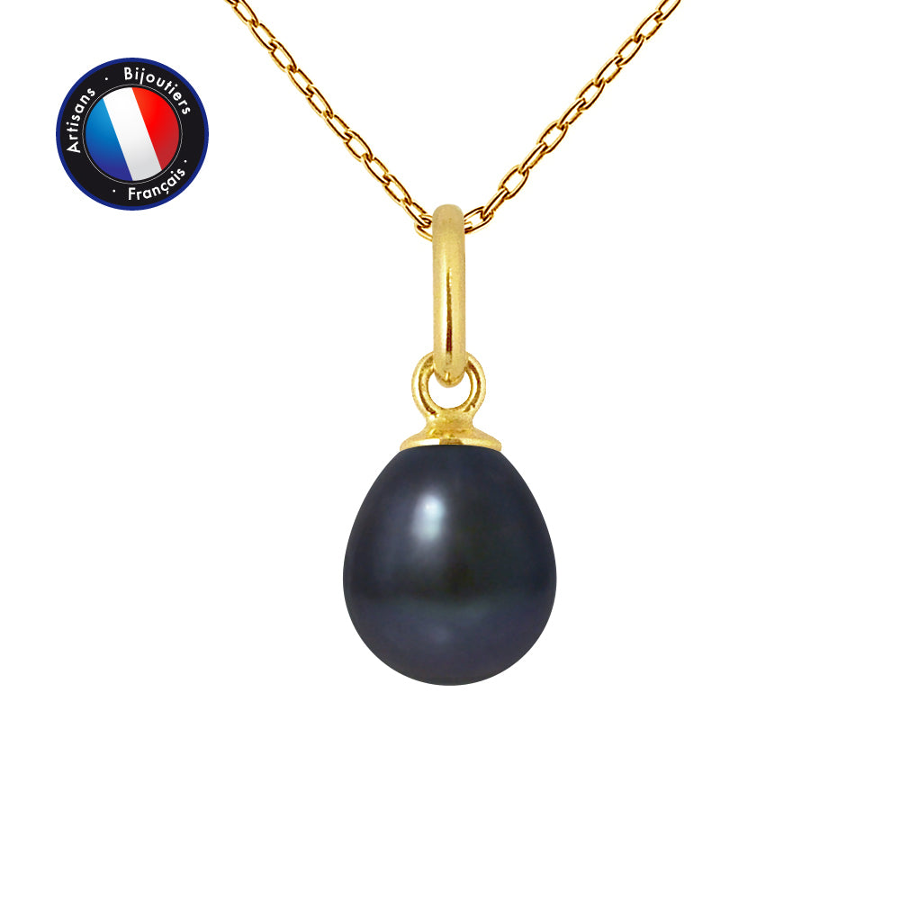 PERLINEA Pendentif Perle de Culture d'Eau Douce Bouton Diamètre 7-8 mm Black Tahiti - Or Jaune