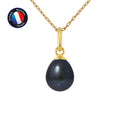 PERLINEA Pendentif Perle de Culture d'Eau Douce Bouton Diamètre 7-8 mm Black Tahiti - Or Jaune