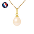 PERLINEA Pendentif Perle de Culture d'Eau Douce Bouton Diamètre 7-8 mm Rose - Or Jaune