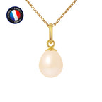 PERLINEA Pendentif Perle de Culture d'Eau Douce Bouton Diamètre 7-8 mm Rose - Or Jaune