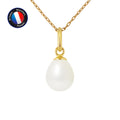 PERLINEA Pendentif Perle de Culture d'Eau Douce Bouton Diamètre 7-8 mm Blanche - Or Jaune