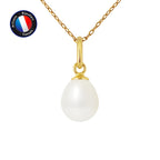 PERLINEA Pendentif Perle de Culture d'Eau Douce Bouton Diamètre 7-8 mm Blanche - Or Jaune